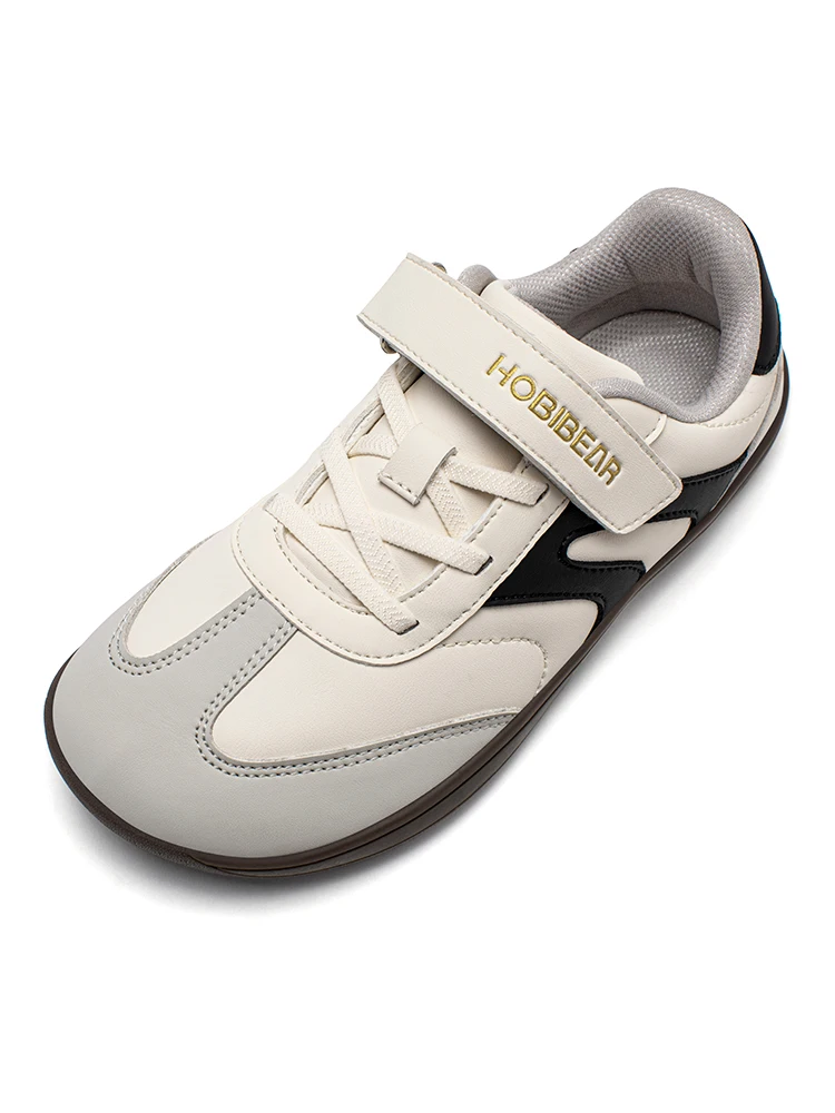 HOBIBEAR Big Kids Barefoot Shoe Wide Toe Hook Loop Sneaker Artificial Leather Non-Slip Zero Drop Lightweight Comfort Shoe