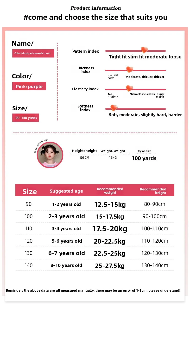 Baby Girls Rainbow Striped Spring Autumn Sport Causal Clothing Sets Children Kids Hoody T Shirt Pants Clothes for 2 to 8 years