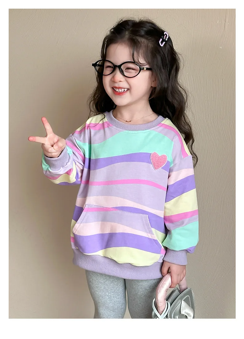 Baby Girls Rainbow Striped Spring Autumn Sport Causal Clothing Sets Children Kids Hoody T Shirt Pants Clothes for 2 to 8 years