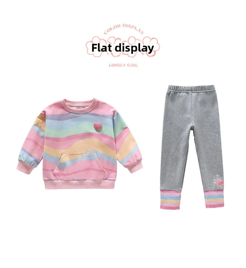 Baby Girls Rainbow Striped Spring Autumn Sport Causal Clothing Sets Children Kids Hoody T Shirt Pants Clothes for 2 to 8 years