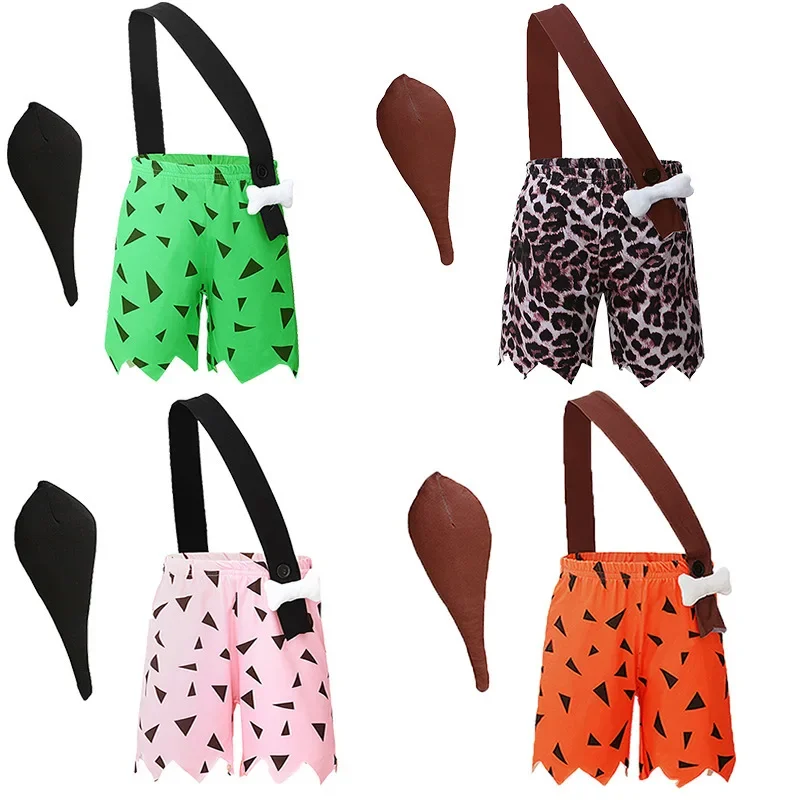 Toddler Baby Caveman Halloween Costume Kids Boys Girls Primitive Cosplay Dress Shorts Set with Props Holiday Party Fancy Dress
