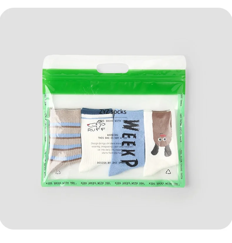2026 Spring Children's Socks Cartoon Puppy Letter Pattern Calf Cotton Socks Kids Boys Girls Socks 4 Pairs