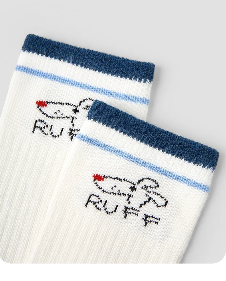 2026 Spring Children's Socks Cartoon Puppy Letter Pattern Calf Cotton Socks Kids Boys Girls Socks 4 Pairs