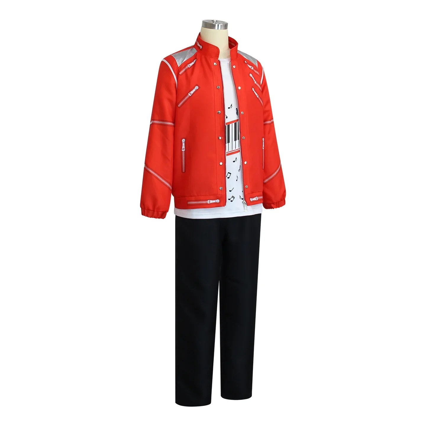 Boys Singer Red Jacket Piano Print T-Shirt Black Pants Set Halloween Kids Stage Cosplay Party Outfit