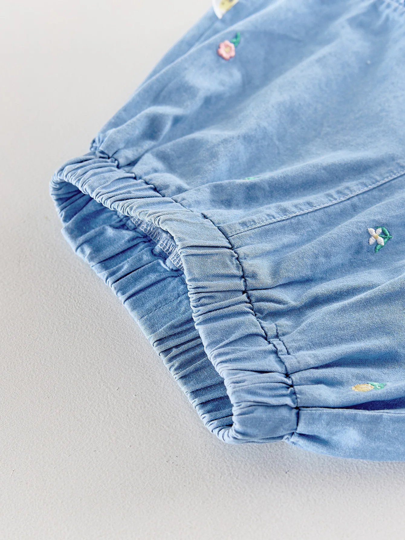 2026 Summer Girls' Flared Denim Embroidered Set - Fashion Lightweight Top + Shorts Set for Baby Girls
