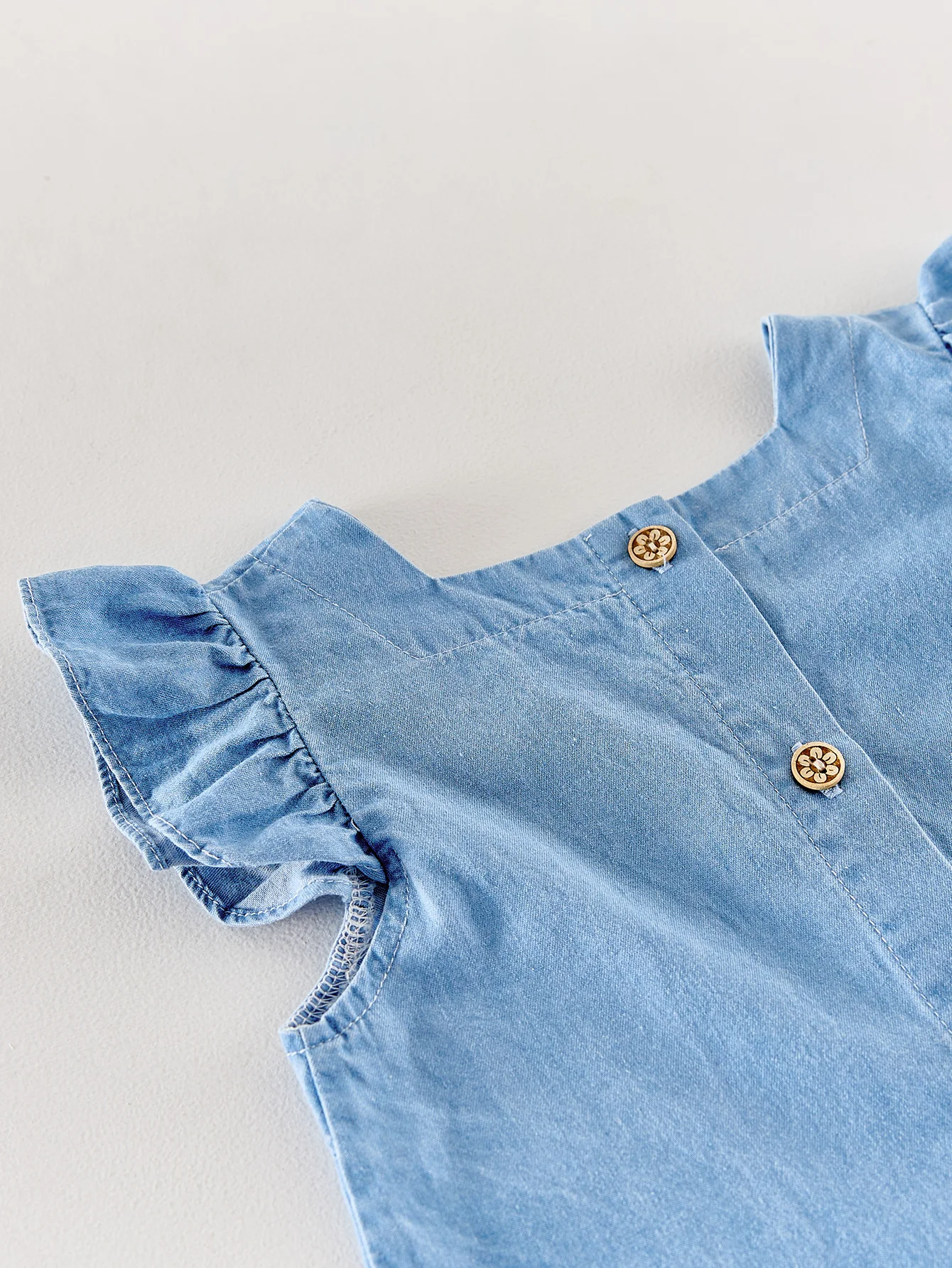 2026 Summer Girls' Flared Denim Embroidered Set - Fashion Lightweight Top + Shorts Set for Baby Girls