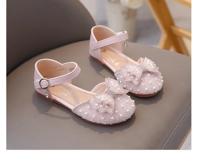 2026 Summer Girls Sandals Fashion Sequins Rhinestone Bow Girls Princess Shoes Baby Girl Shoes Flat Heel Sandals Size 23-35