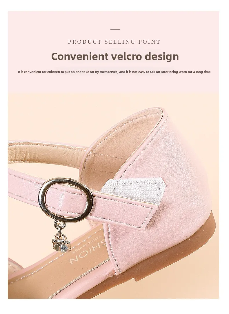 2026 Summer Girls Sandals Fashion Sequins Rhinestone Bow Girls Princess Shoes Baby Girl Shoes Flat Heel Sandals Size 23-35