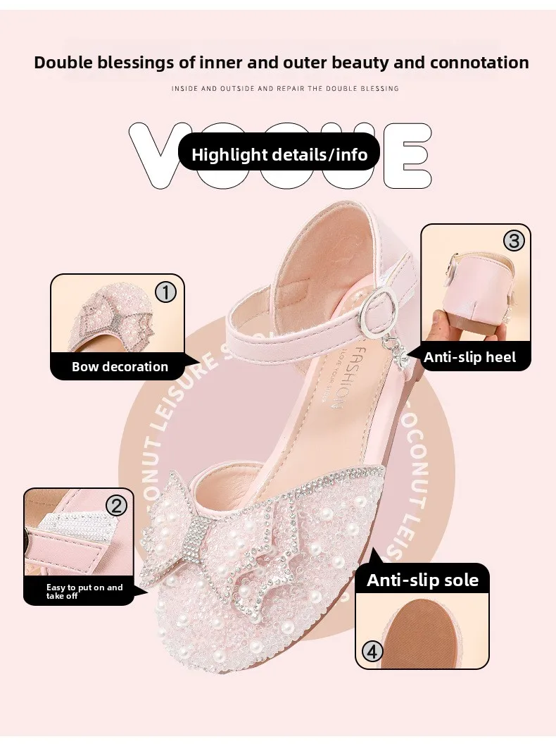 2026 Summer Girls Sandals Fashion Sequins Rhinestone Bow Girls Princess Shoes Baby Girl Shoes Flat Heel Sandals Size 23-35