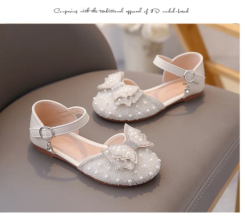 2026 Summer Girls Sandals Fashion Sequins Rhinestone Bow Girls Princess Shoes Baby Girl Shoes Flat Heel Sandals Size 23-35