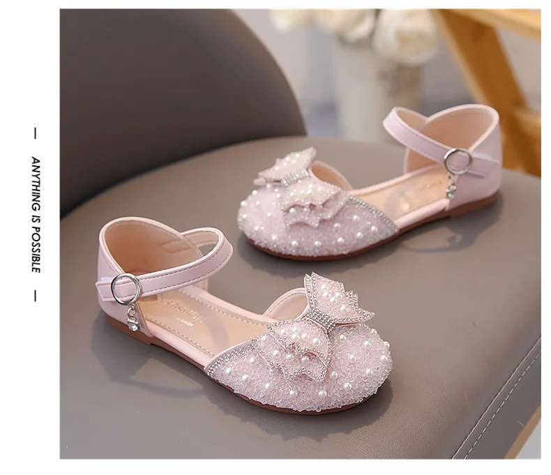 2026 Summer Girls Sandals Fashion Sequins Rhinestone Bow Girls Princess Shoes Baby Girl Shoes Flat Heel Sandals Size 23-35