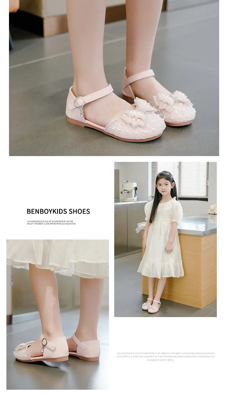 2026 Summer Girls Sandals Fashion Sequins Rhinestone Bow Girls Princess Shoes Baby Girl Shoes Flat Heel Sandals Size 23-35