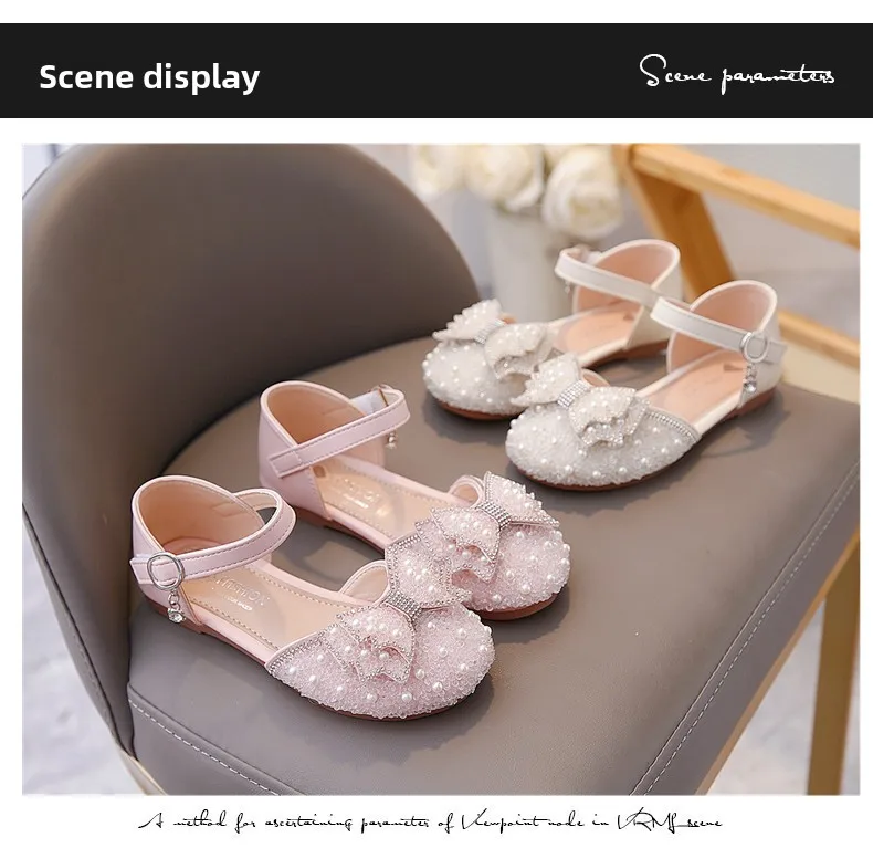 2026 Summer Girls Sandals Fashion Sequins Rhinestone Bow Girls Princess Shoes Baby Girl Shoes Flat Heel Sandals Size 23-35