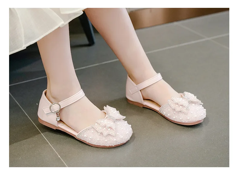 2026 Summer Girls Sandals Fashion Sequins Rhinestone Bow Girls Princess Shoes Baby Girl Shoes Flat Heel Sandals Size 23-35