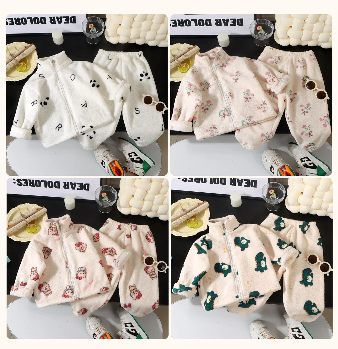 Ircomll Kids Flannel Coat And Pants Set - Autumn Spring Toddler Outerwear Unisex Homewear 1-10 Years Boys Girls Clothing Suit