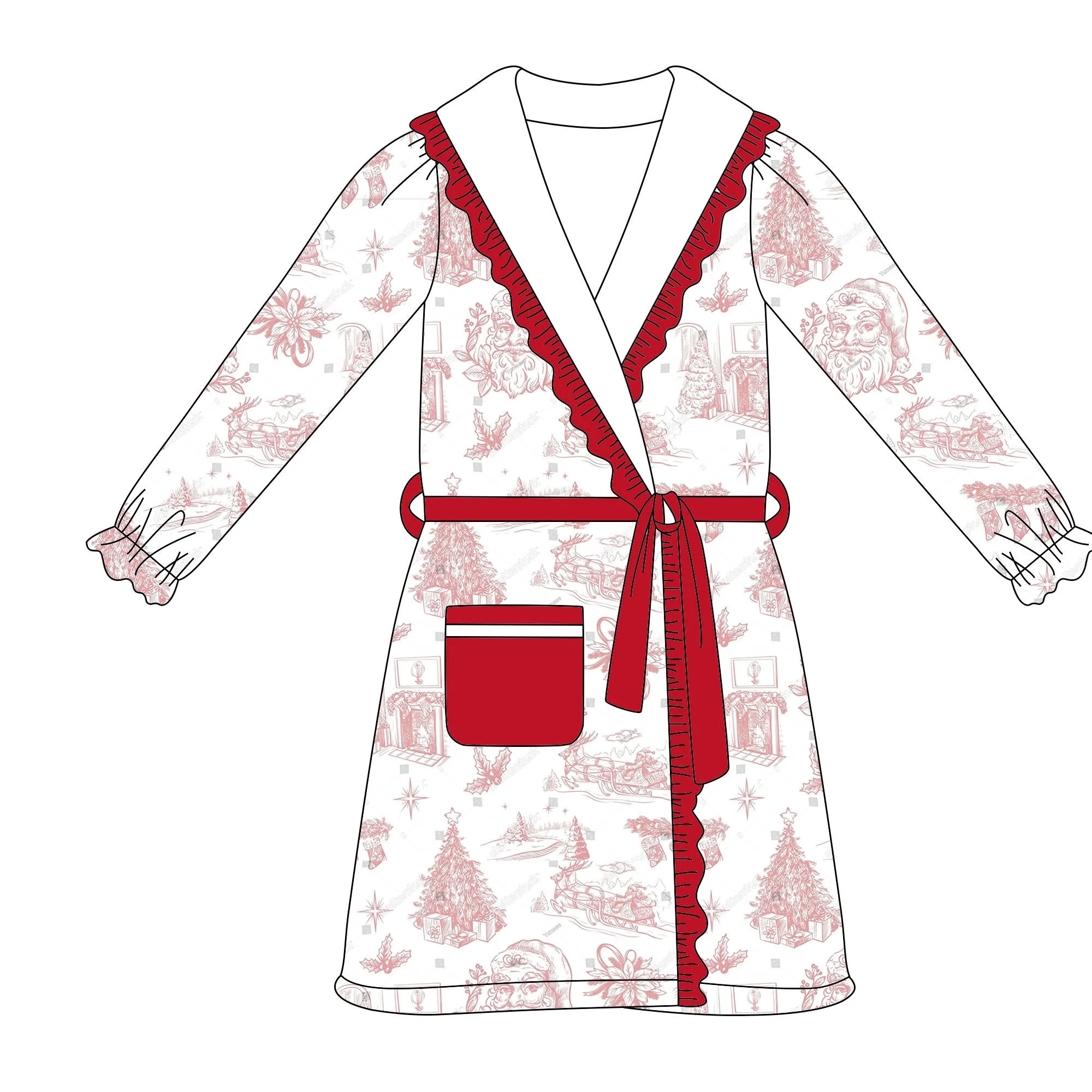 Wholesale Christmas Casul Ruffled Toddler Girls Pajamas Long Sleeves Newborn Jumpsuit Sleepwear Outfits with Robe