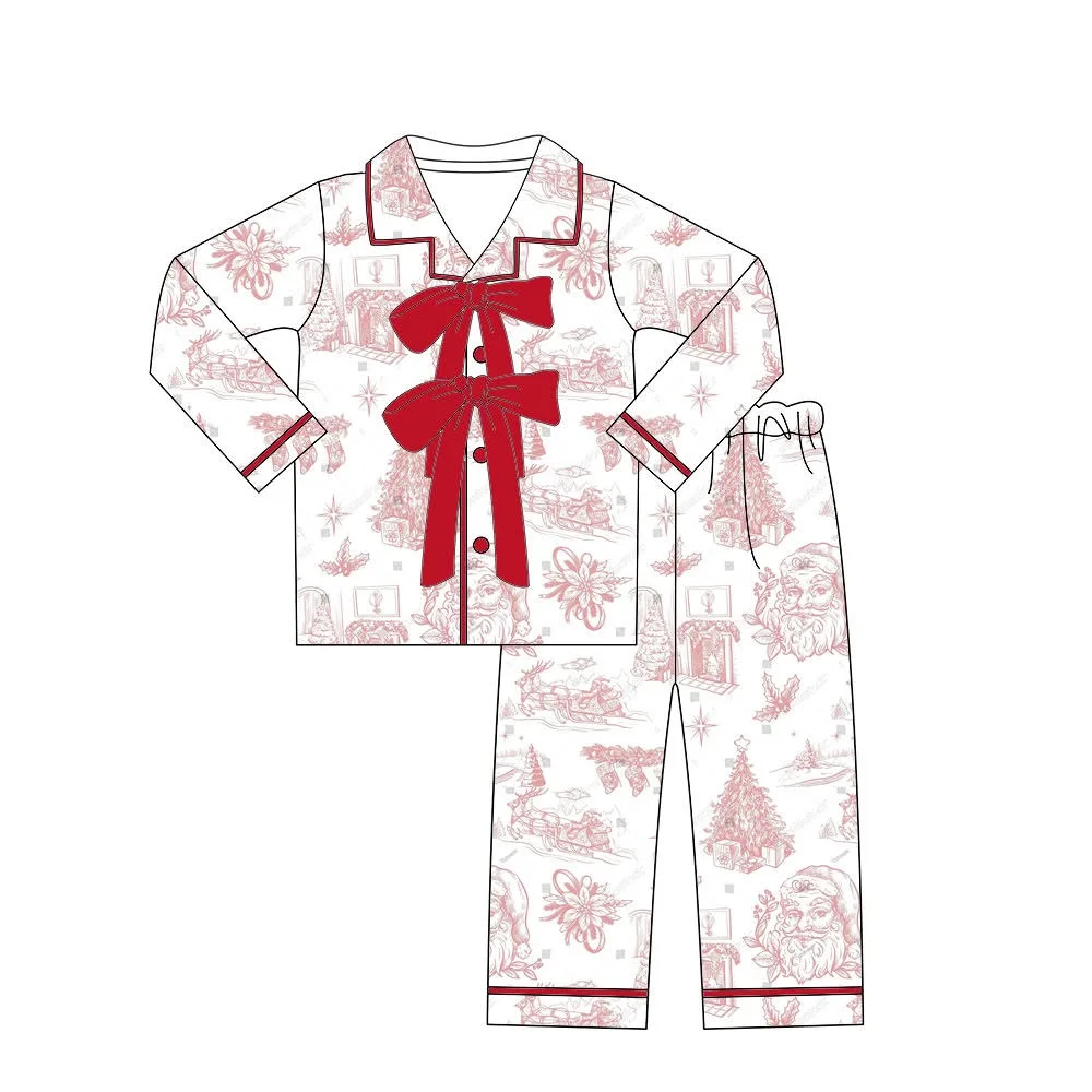 Wholesale Christmas Casul Ruffled Toddler Girls Pajamas Long Sleeves Newborn Jumpsuit Sleepwear Outfits with Robe