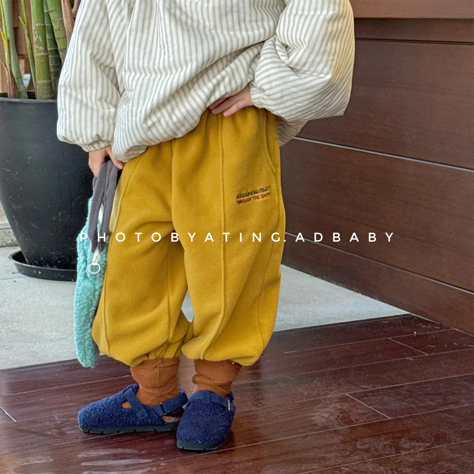 2025 Winter New Children Fleece Trousers Boys Girls Embroidery Harem Pants Baby Warm Casual Pants Cotton Fashion Kids Clothes
