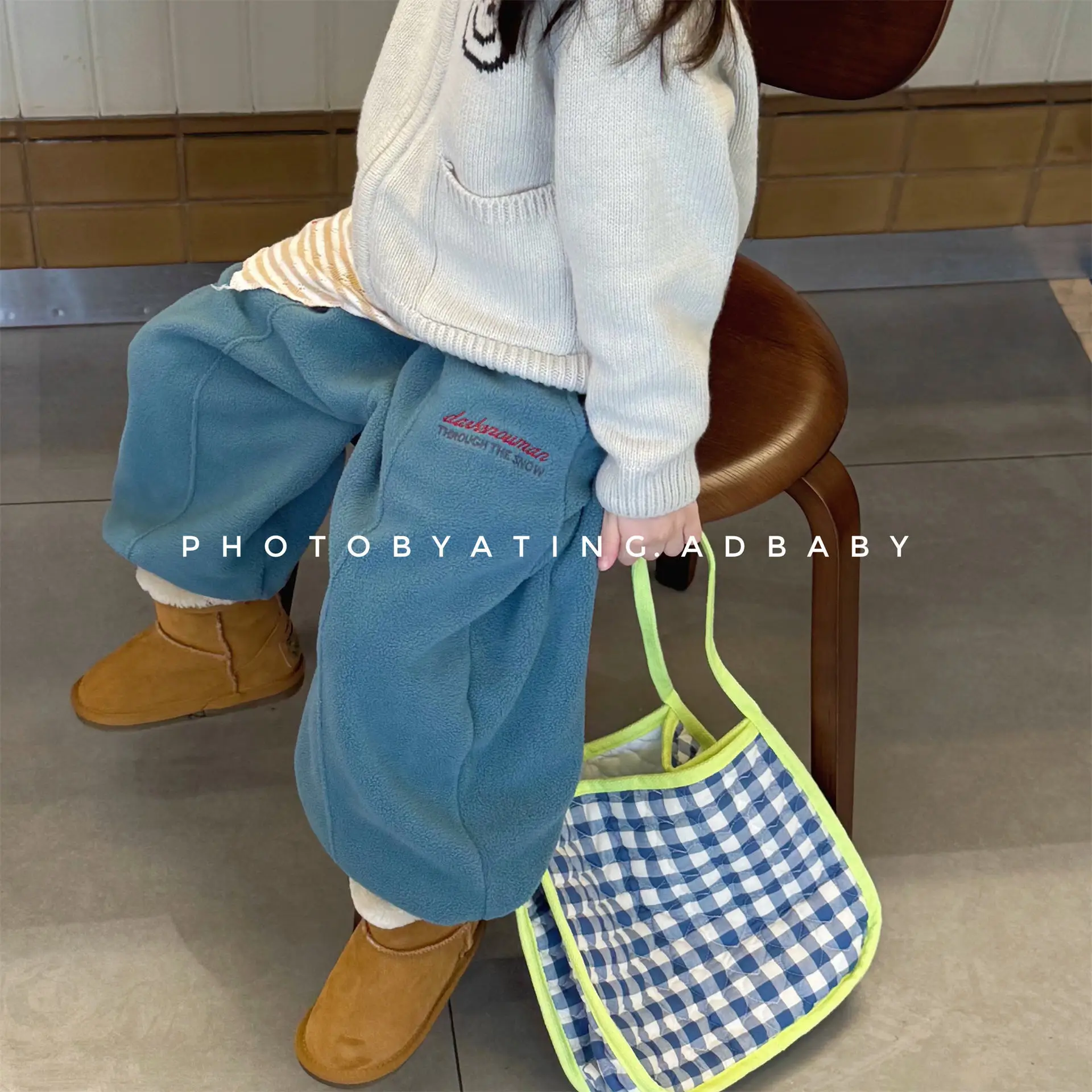 2025 Winter New Children Fleece Trousers Boys Girls Embroidery Harem Pants Baby Warm Casual Pants Cotton Fashion Kids Clothes