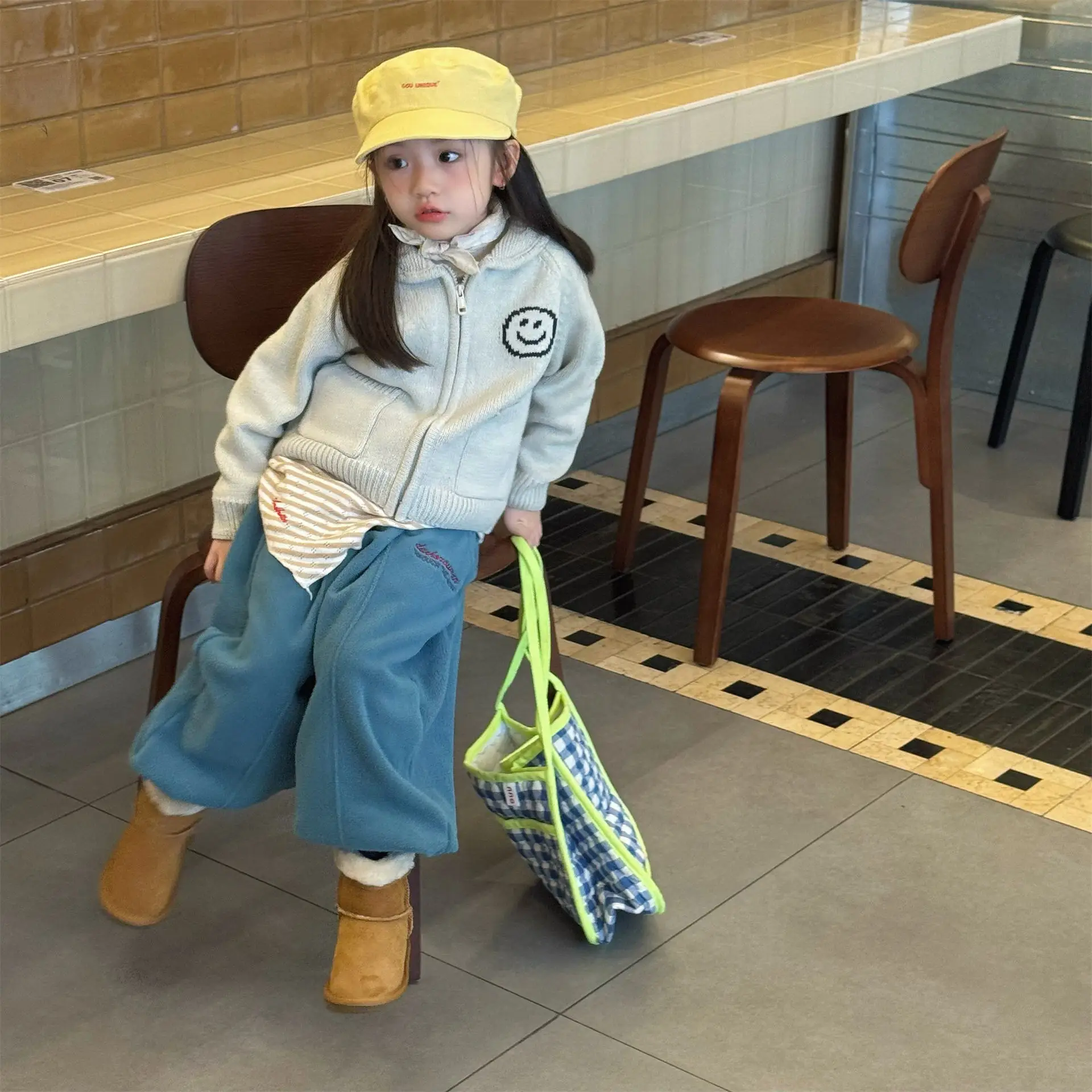 2025 Winter New Children Fleece Trousers Boys Girls Embroidery Harem Pants Baby Warm Casual Pants Cotton Fashion Kids Clothes