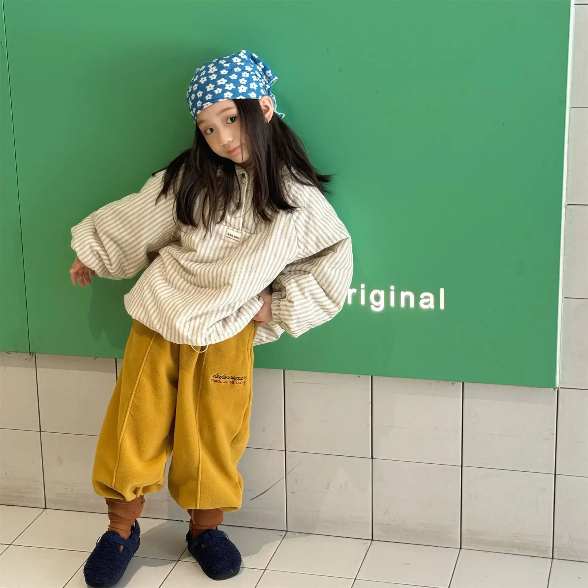 2025 Winter New Children Fleece Trousers Boys Girls Embroidery Harem Pants Baby Warm Casual Pants Cotton Fashion Kids Clothes
