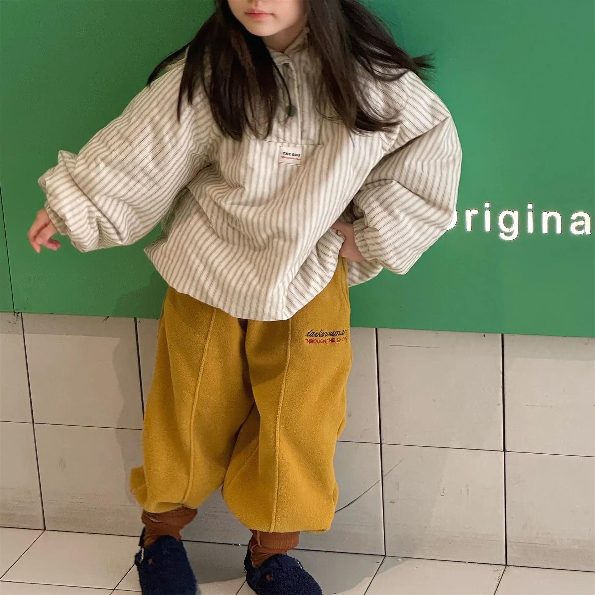 2025 Winter New Children Fleece Trousers Boys Girls Embroidery Harem Pants Baby Warm Casual Pants Cotton Fashion Kids Clothes