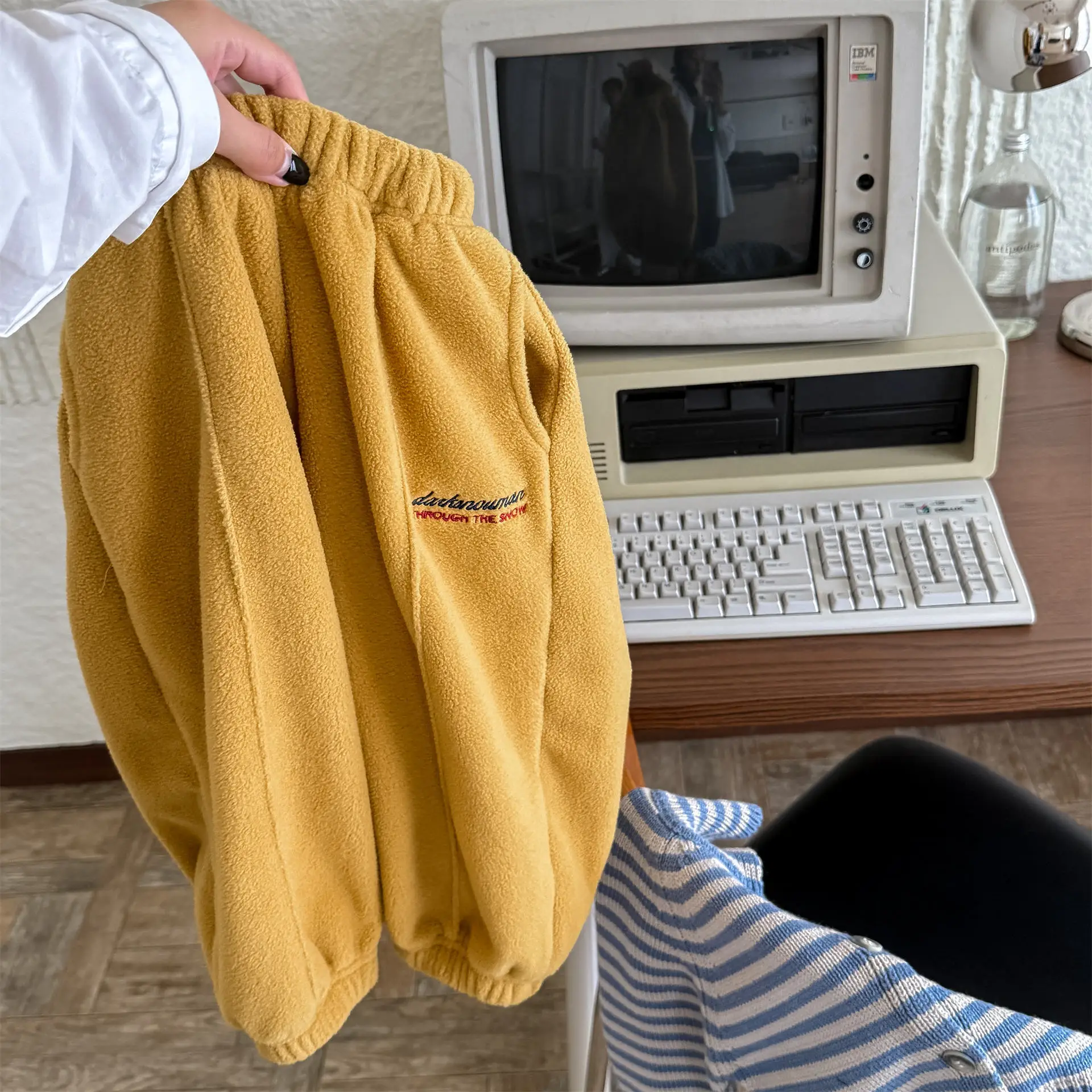 2025 Winter New Children Fleece Trousers Boys Girls Embroidery Harem Pants Baby Warm Casual Pants Cotton Fashion Kids Clothes