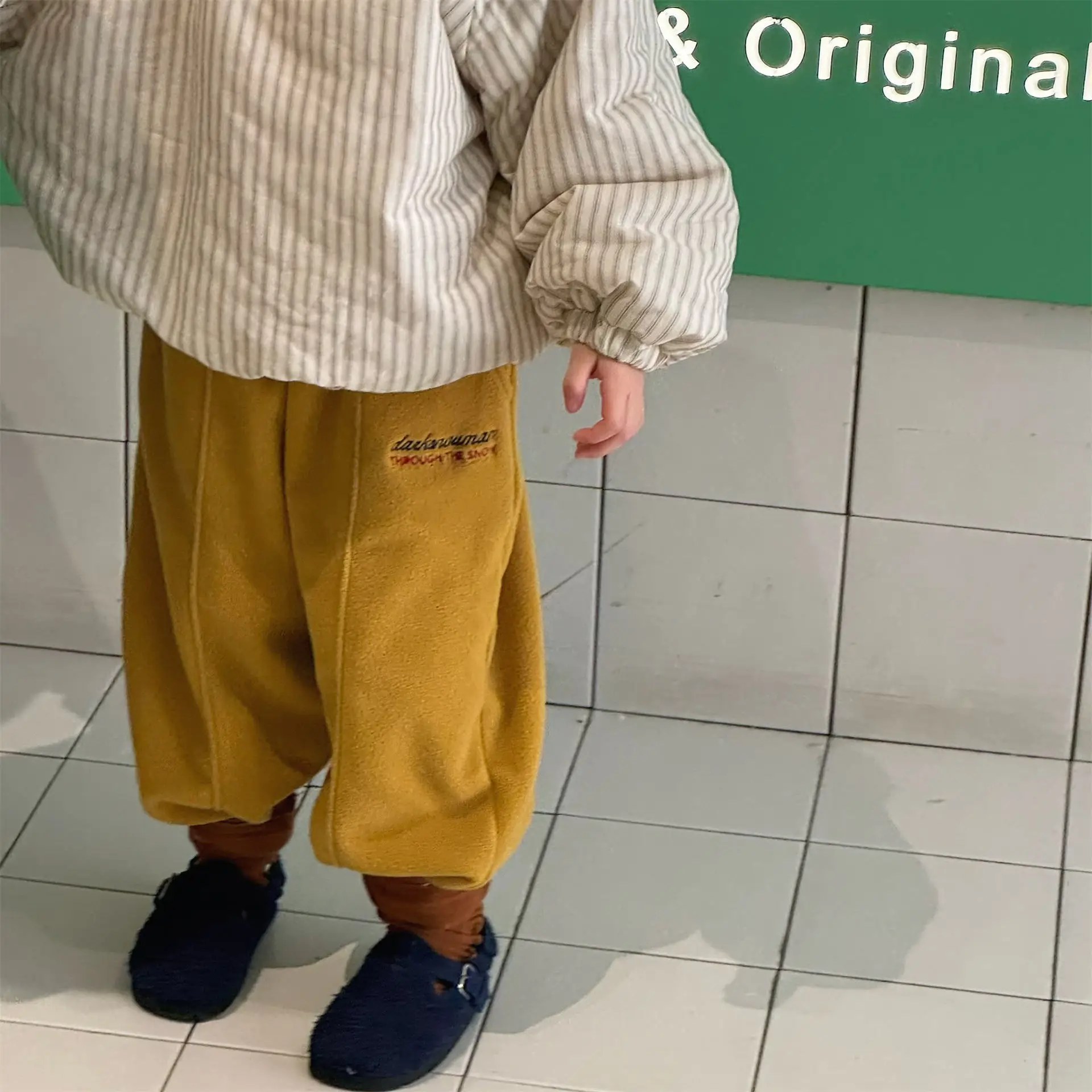 2025 Winter New Children Fleece Trousers Boys Girls Embroidery Harem Pants Baby Warm Casual Pants Cotton Fashion Kids Clothes