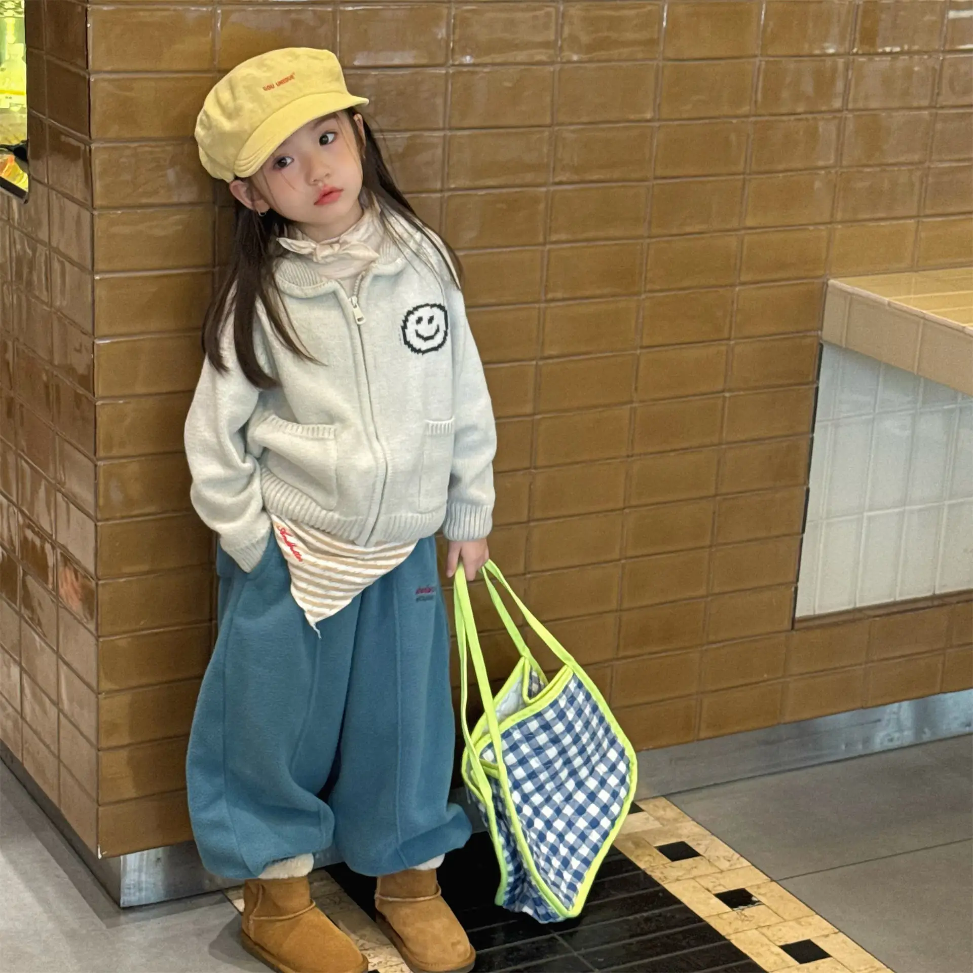 2025 Winter New Children Fleece Trousers Boys Girls Embroidery Harem Pants Baby Warm Casual Pants Cotton Fashion Kids Clothes