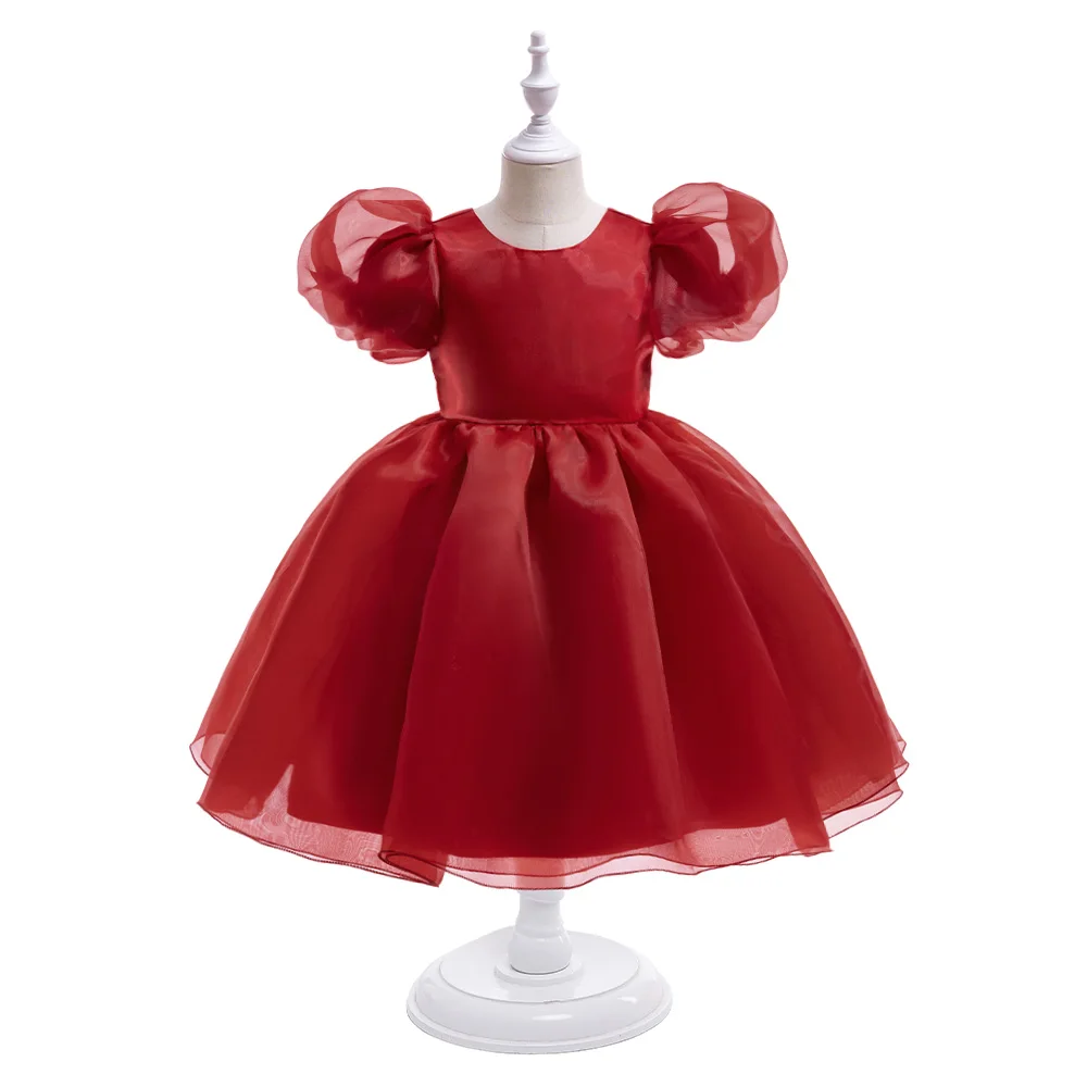 Fashion Flower Printed Party Girls Dresses Christmas Costume White Wedding Birthday Princess Prom Dress for Girl Bridesmaid Gown