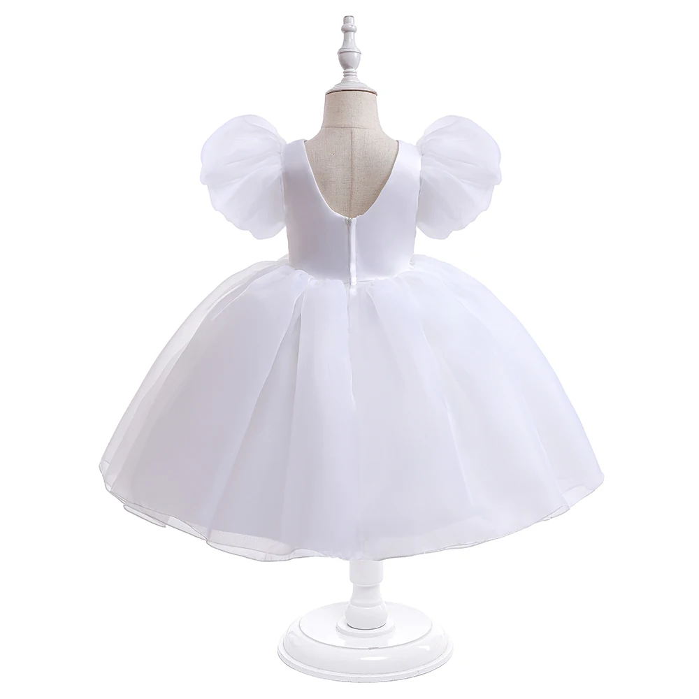 Fashion Flower Printed Party Girls Dresses Christmas Costume White Wedding Birthday Princess Prom Dress for Girl Bridesmaid Gown