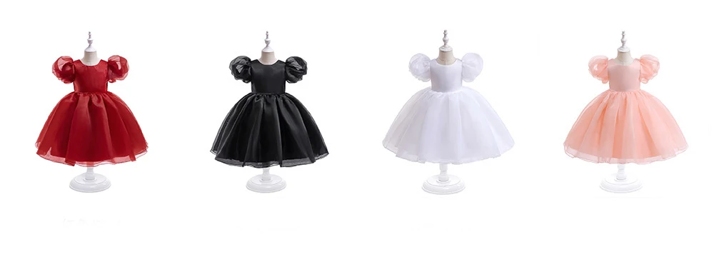 Fashion Flower Printed Party Girls Dresses Christmas Costume White Wedding Birthday Princess Prom Dress for Girl Bridesmaid Gown