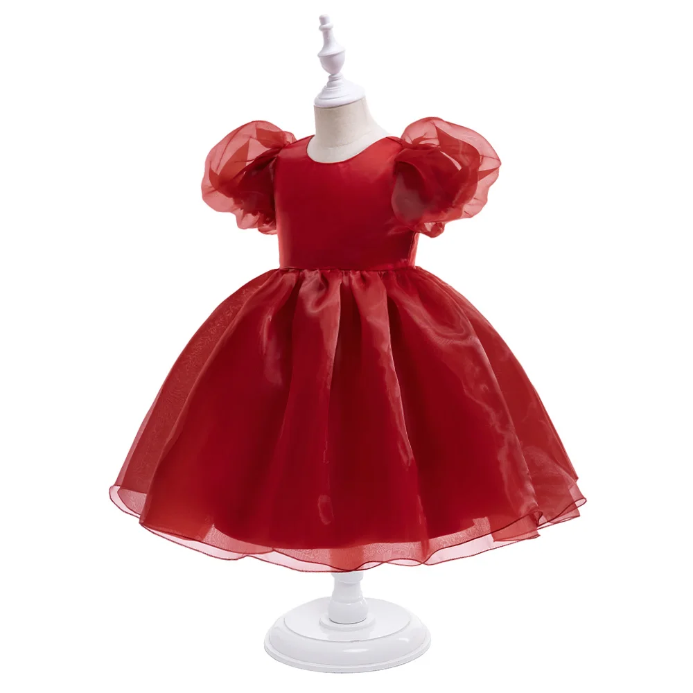 Fashion Flower Printed Party Girls Dresses Christmas Costume White Wedding Birthday Princess Prom Dress for Girl Bridesmaid Gown