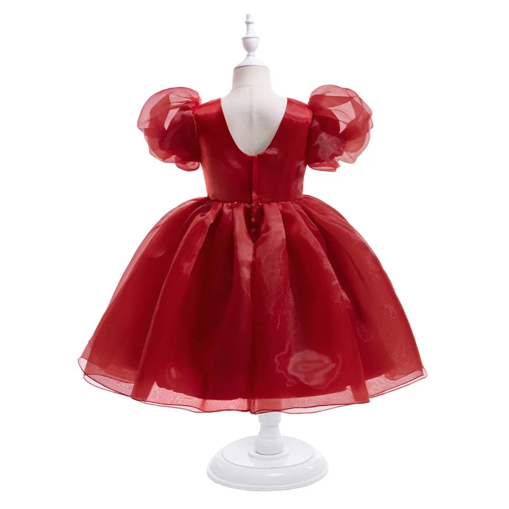 Fashion Flower Printed Party Girls Dresses Christmas Costume White Wedding Birthday Princess Prom Dress for Girl Bridesmaid Gown