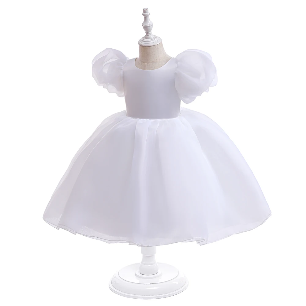 Fashion Flower Printed Party Girls Dresses Christmas Costume White Wedding Birthday Princess Prom Dress for Girl Bridesmaid Gown