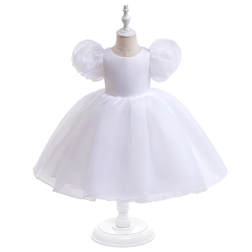 Fashion Flower Printed Party Girls Dresses Christmas Costume White Wedding Birthday Princess Prom Dress for Girl Bridesmaid Gown