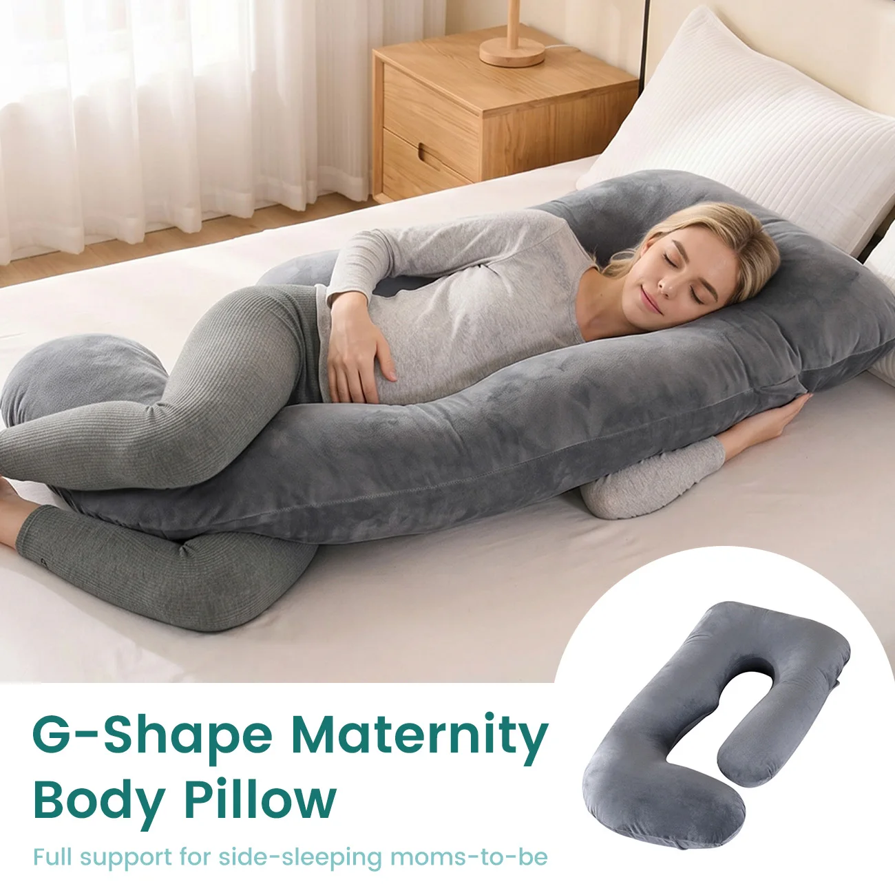Soft Velvet J-Shaped Full Body Maternity Pillow Pregnant Women Back Leg Tummy Support Comfort Sleeping Pillow Festival Present