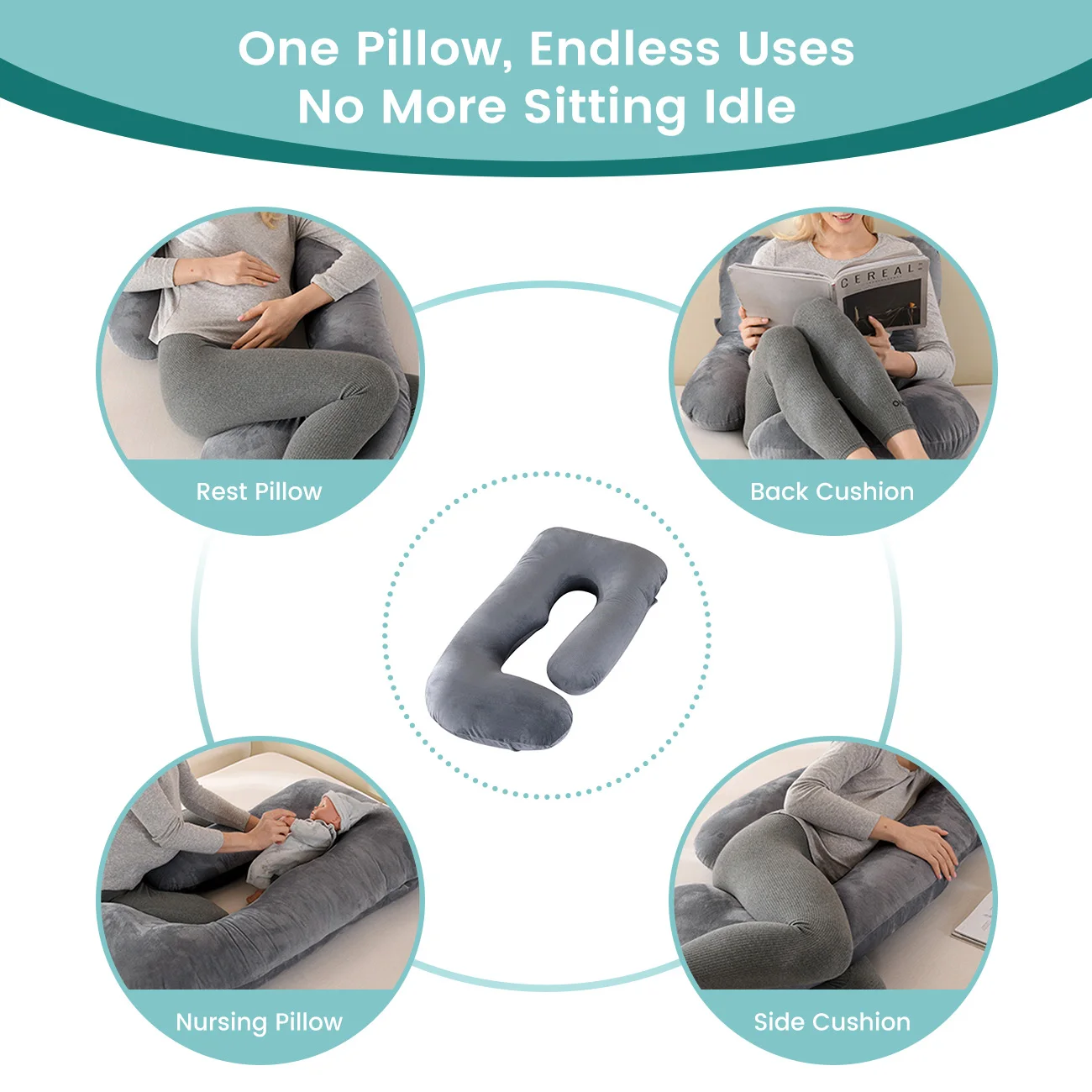 Soft Velvet J-Shaped Full Body Maternity Pillow Pregnant Women Back Leg Tummy Support Comfort Sleeping Pillow Festival Present