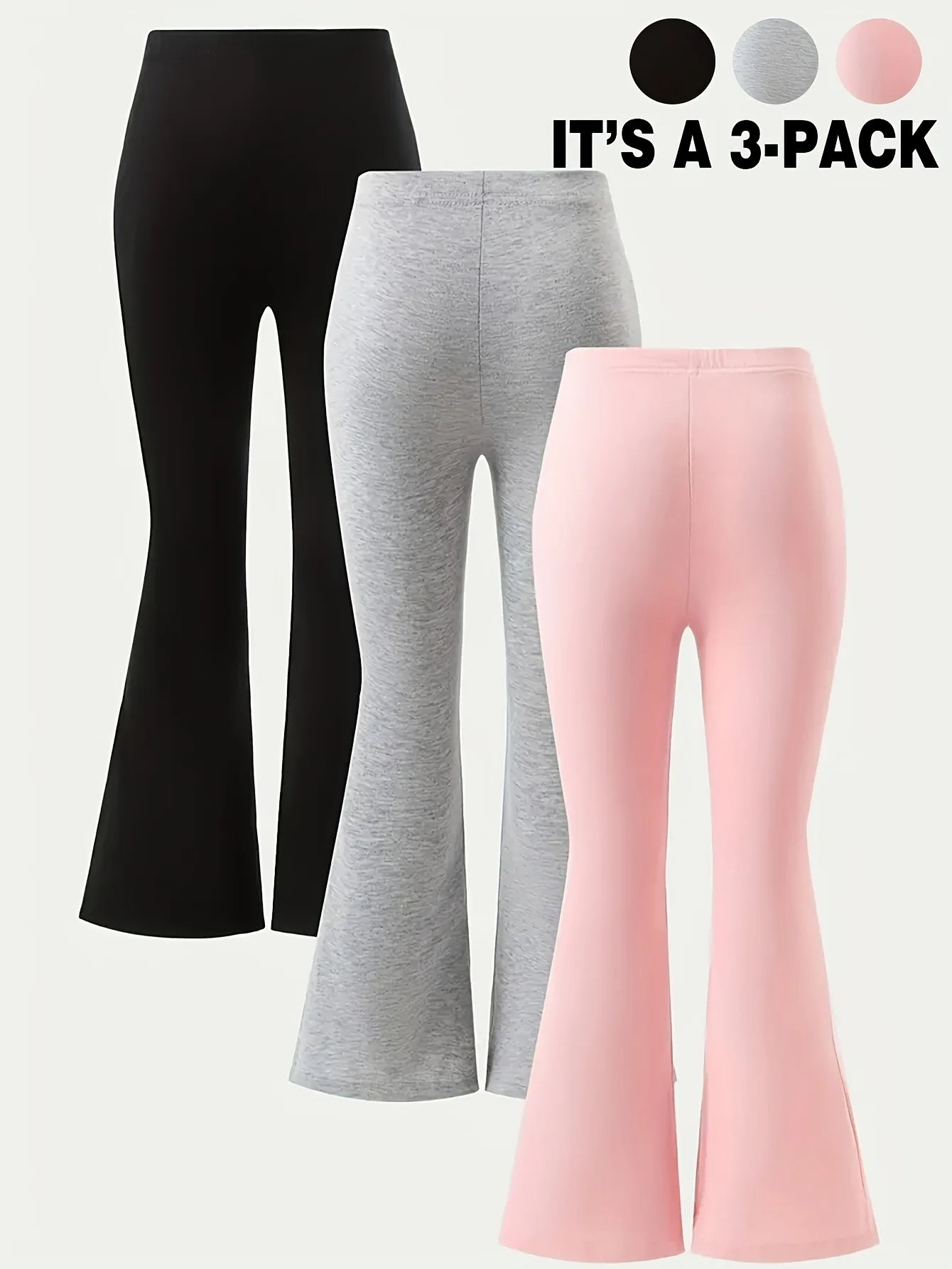 Kids Girls 3 Pack Glitter Heart Print Elastic Waist Flare Pants Casual Daily School Wear Bell Bottoms