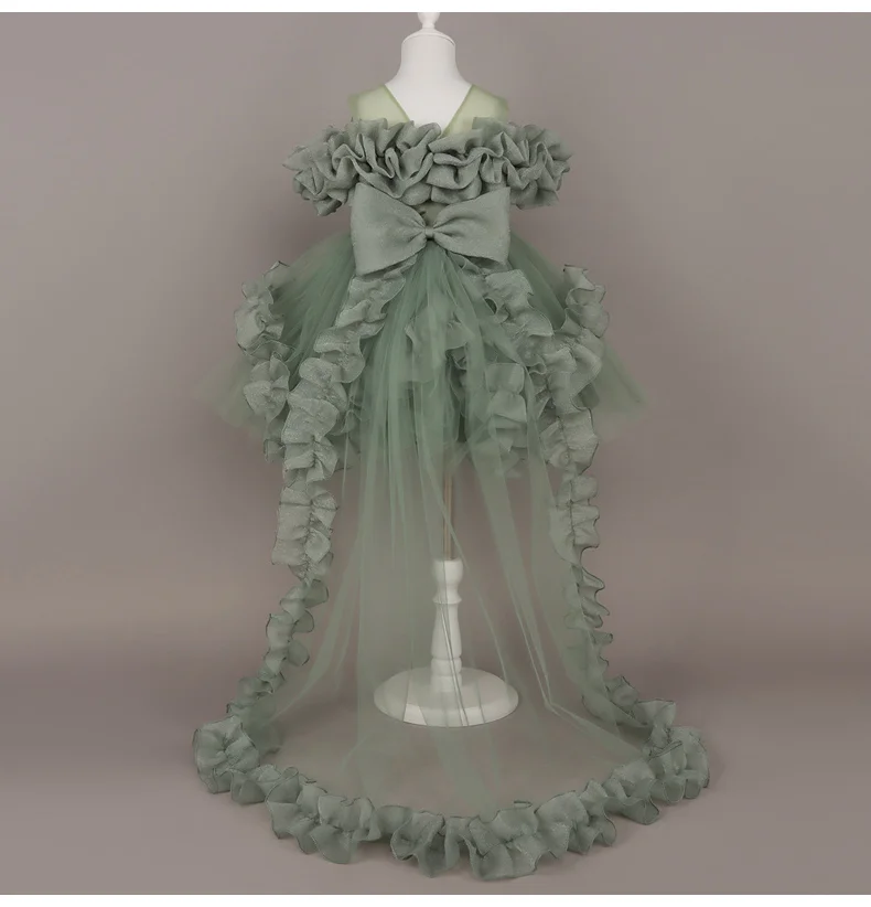 Kids Dress For Girls Ruffles Sleeve Flower Girl Gown Purple Birthday Evening Party Costume