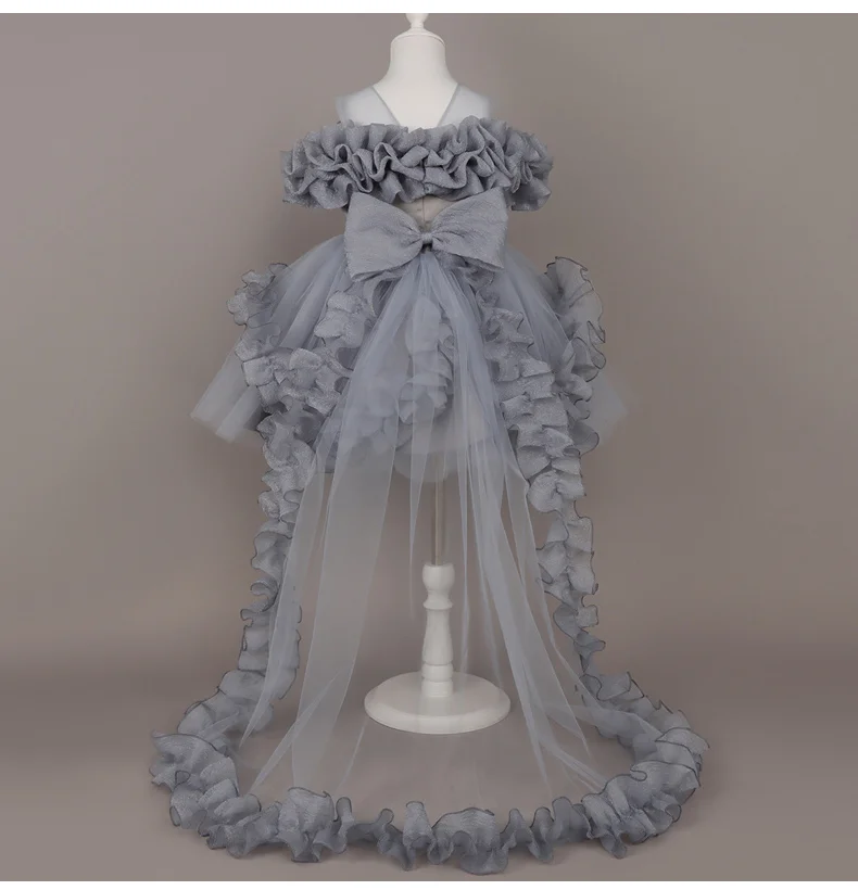Kids Dress For Girls Ruffles Sleeve Flower Girl Gown Purple Birthday Evening Party Costume