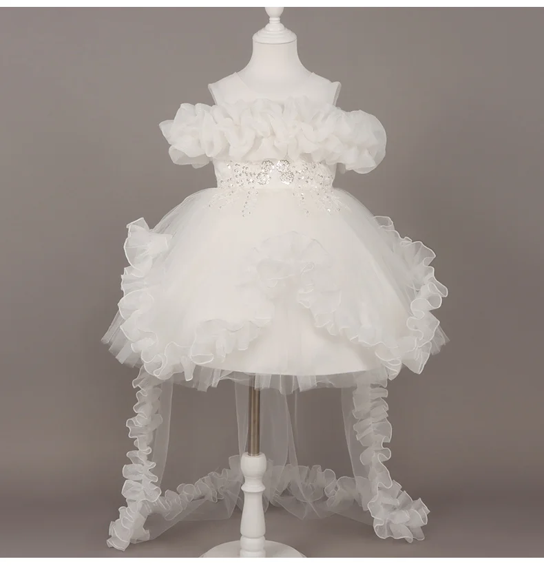 Kids Dress For Girls Ruffles Sleeve Flower Girl Gown Purple Birthday Evening Party Costume