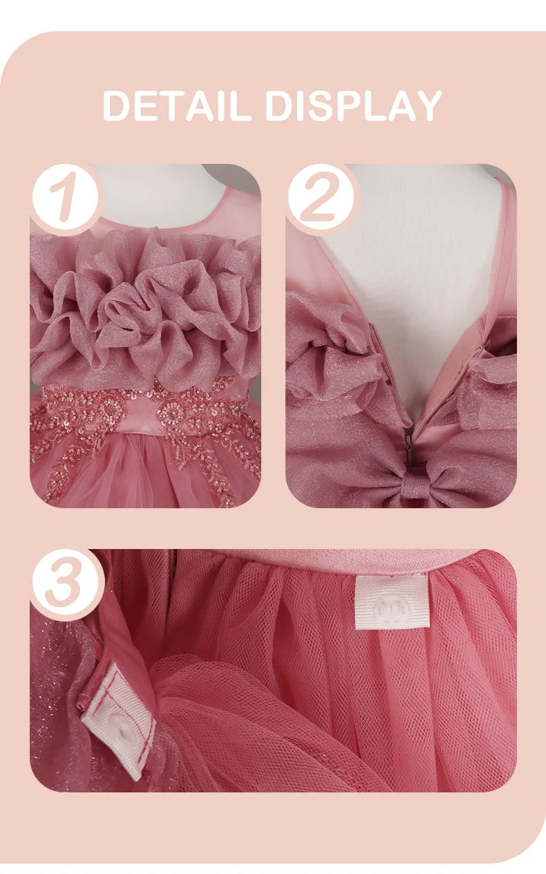 Kids Dress For Girls Ruffles Sleeve Flower Girl Gown Purple Birthday Evening Party Costume