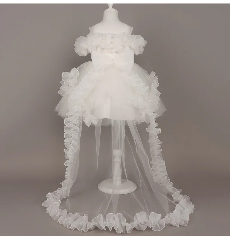 Kids Dress For Girls Ruffles Sleeve Flower Girl Gown Purple Birthday Evening Party Costume