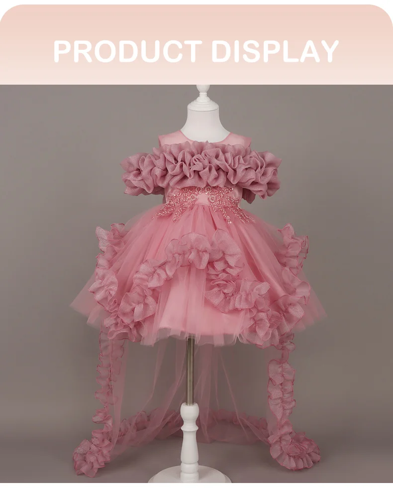Kids Dress For Girls Ruffles Sleeve Flower Girl Gown Purple Birthday Evening Party Costume