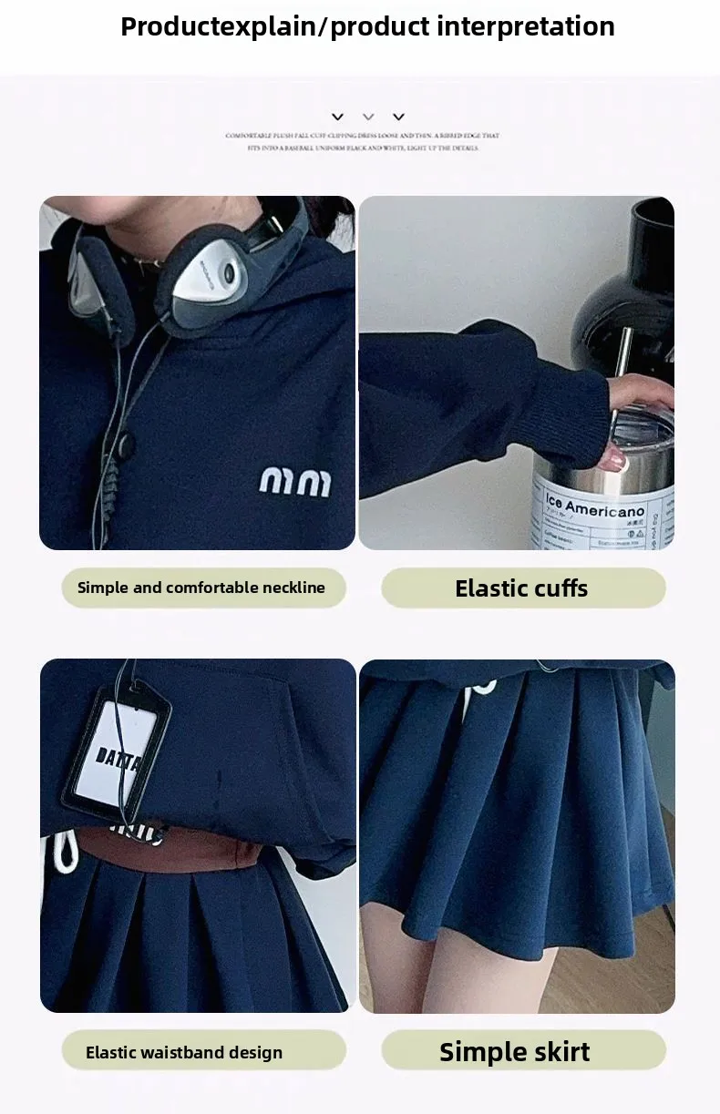 Girls Autumn Casual Outfit Set Two-Piece Long-Sleeve Top + Short Skirt Set Children's Clothing Set Suitable for Girls Aged 7-17