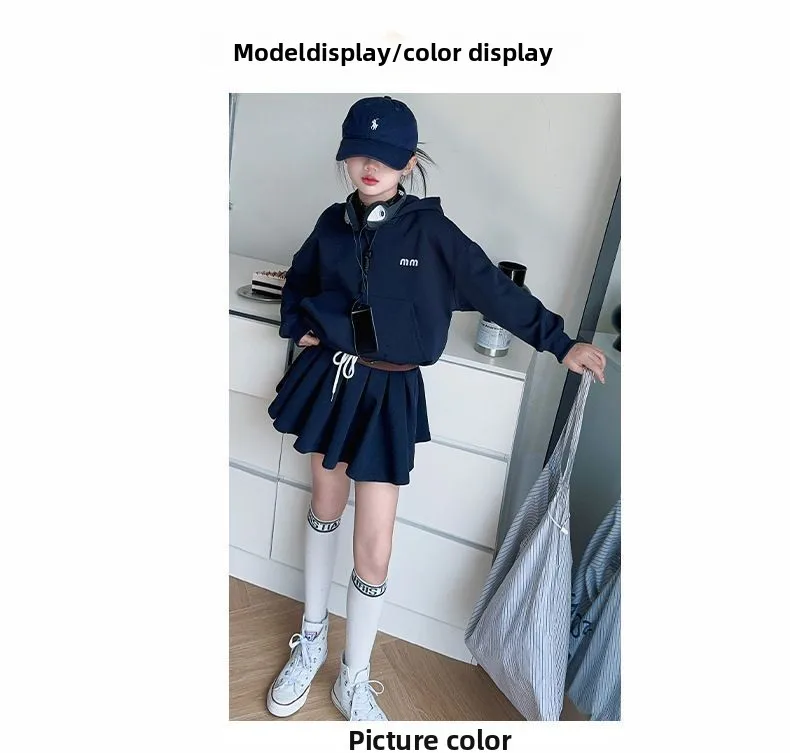 Girls Autumn Casual Outfit Set Two-Piece Long-Sleeve Top + Short Skirt Set Children's Clothing Set Suitable for Girls Aged 7-17