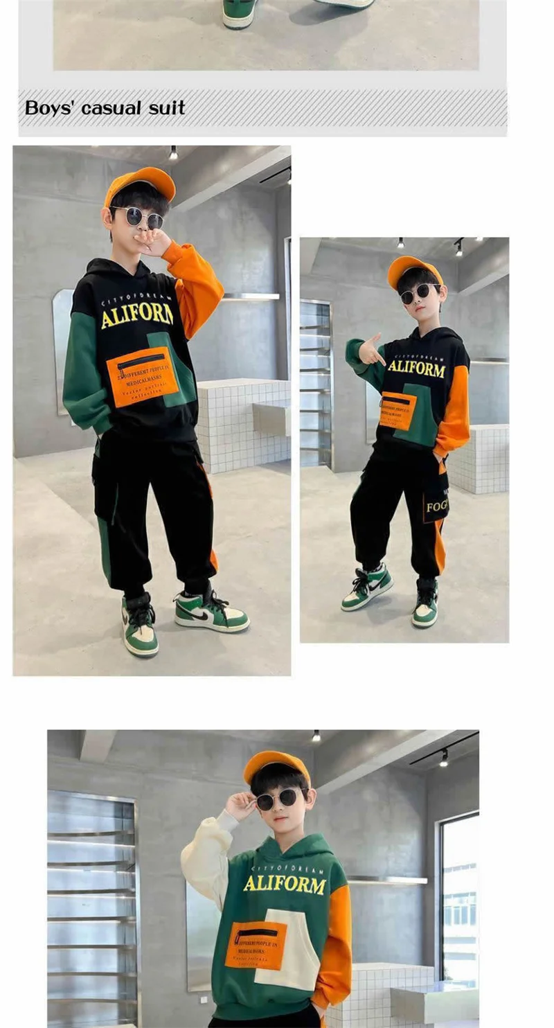 Boys Sweatshirt Sets Autumn New Sport Casual Suits Teen Trends Tops+Pants 2Pcs Spring Kids Tracksuit Outfits Children Clothes
