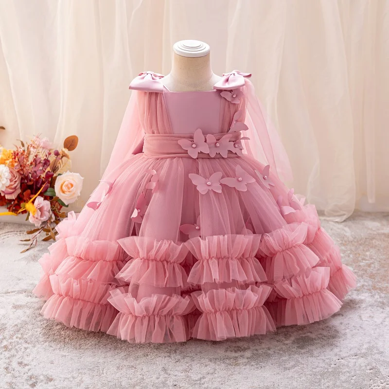 Girls Princess Dress 1-5 Y baby Girls Wedding Sleeveless Three-Dimensional butterfly Mesh Carnival Birthday Party Evening Dress