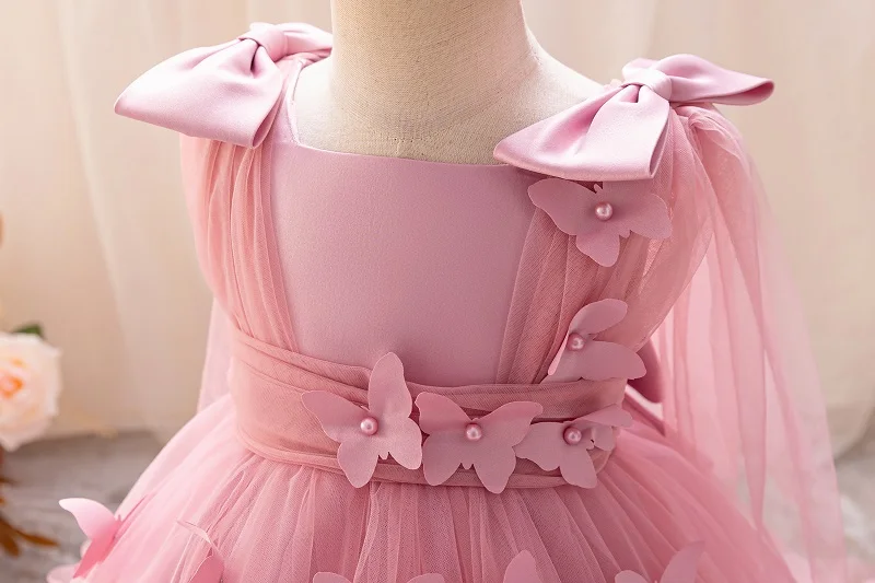 Girls Princess Dress 1-5 Y baby Girls Wedding Sleeveless Three-Dimensional butterfly Mesh Carnival Birthday Party Evening Dress